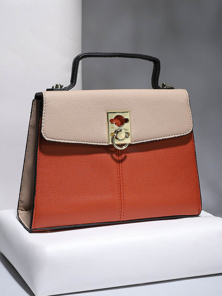 The Curatus Satchel Bag With Pouch - Terracotta Brown & Khaki Beige