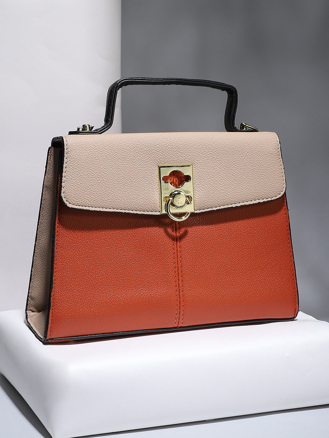 The Curatus Satchel Bag With Pouch - Terracotta Brown & Khaki Beige