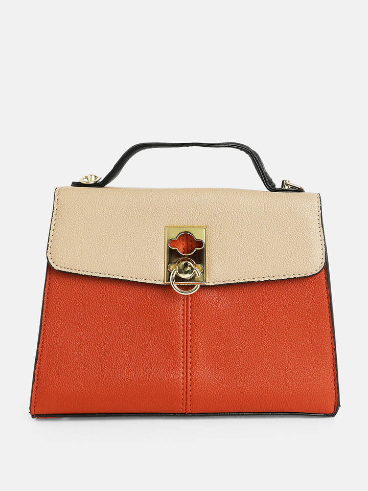 The Curatus Satchel Bag With Pouch - Terracotta Brown & Khaki Beige