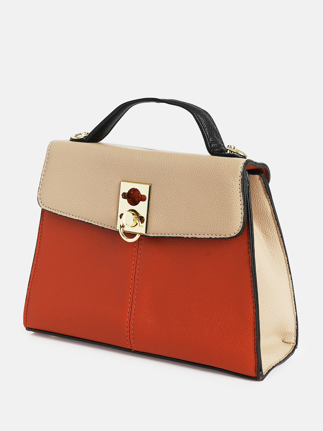 The Curatus Satchel Bag With Pouch - Terracotta Brown & Khaki Beige