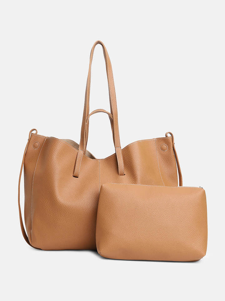 The Large Illumé Tote Bag With Pouch - Khaki Beige