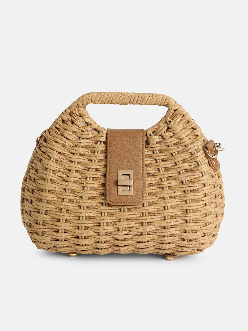 The Straw-Curve Hand Bag - Tan Brown