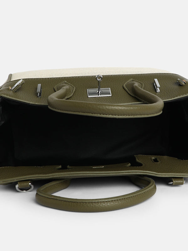 The Panel-Overlap Satchel Bag - Off-White:Olive Green