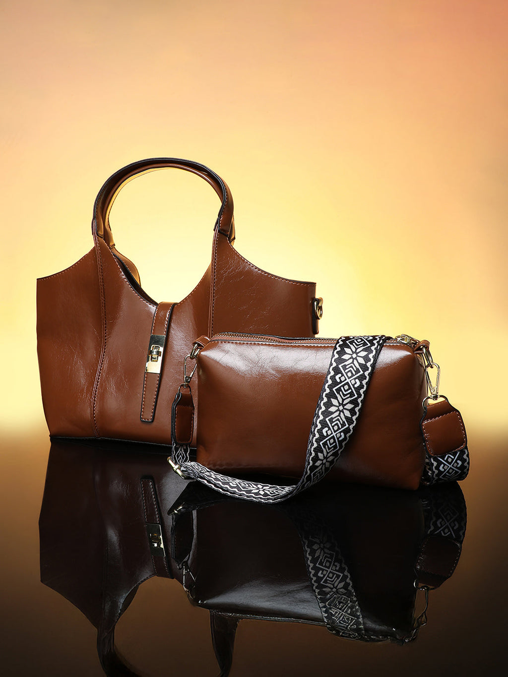 The Foldara Hand Bag With Pouch - Chocolate Brown