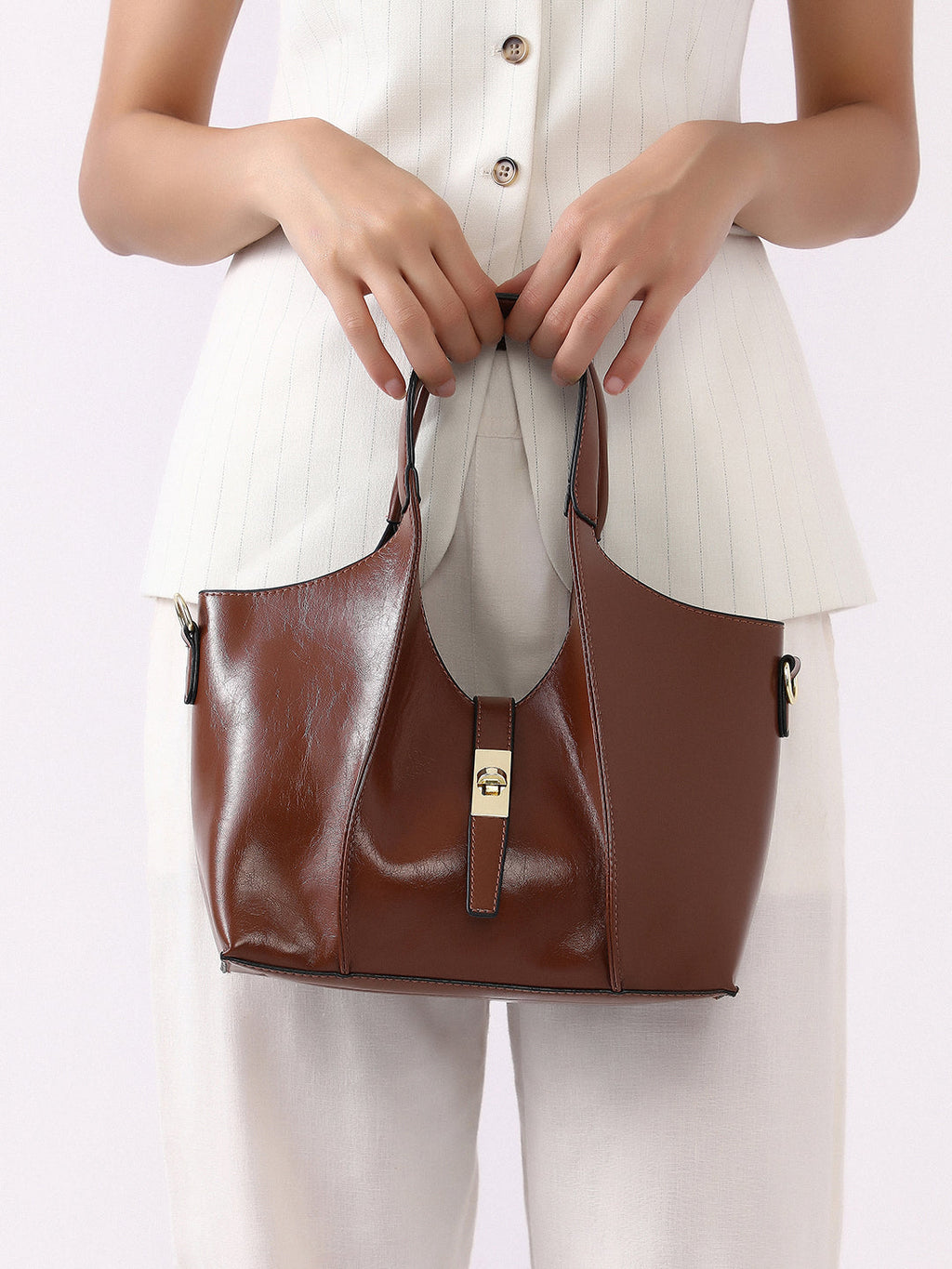 The Foldara Hand Bag With Pouch - Chocolate Brown