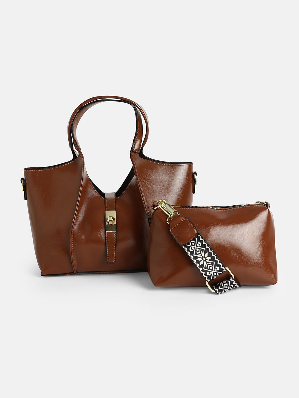 The Foldara Hand Bag With Pouch - Chocolate Brown