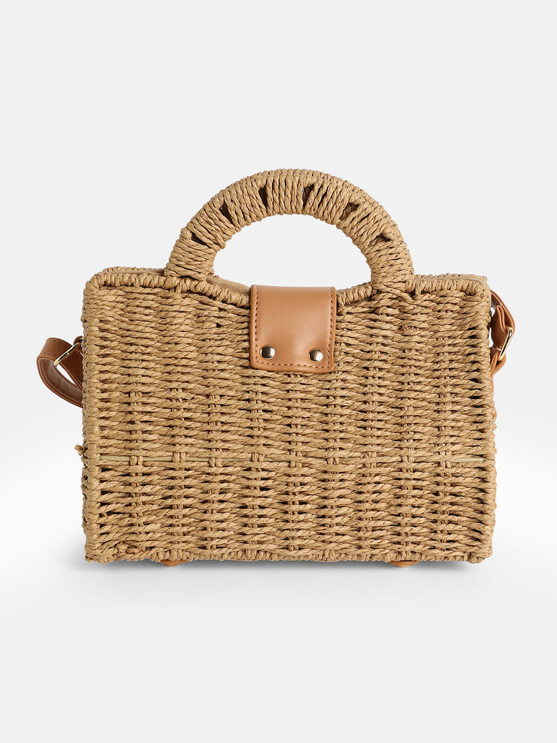 The Basket Hand Bag - Khaki Brown