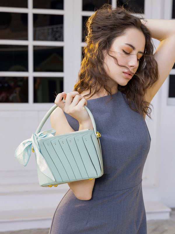 Haute Sauce Women's The Pleated Hand Bag For Casual Wear | Powder Blue  Colour | One-Size| Magnetic Closure | Vegan Leather Material | Detachable  Sling