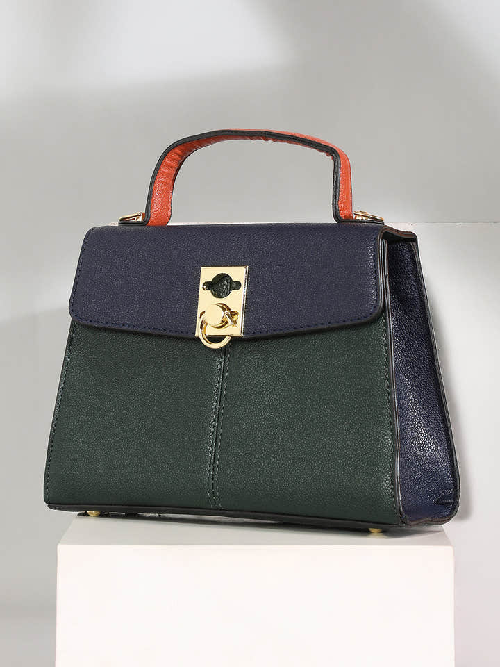 The Curatus Satchel Bag With Pouch - Navy Blue & Emerald Green