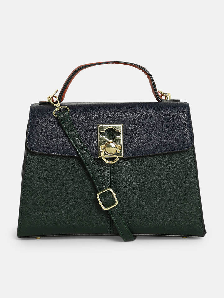 The Curatus Satchel Bag With Pouch - Navy Blue & Emerald Green