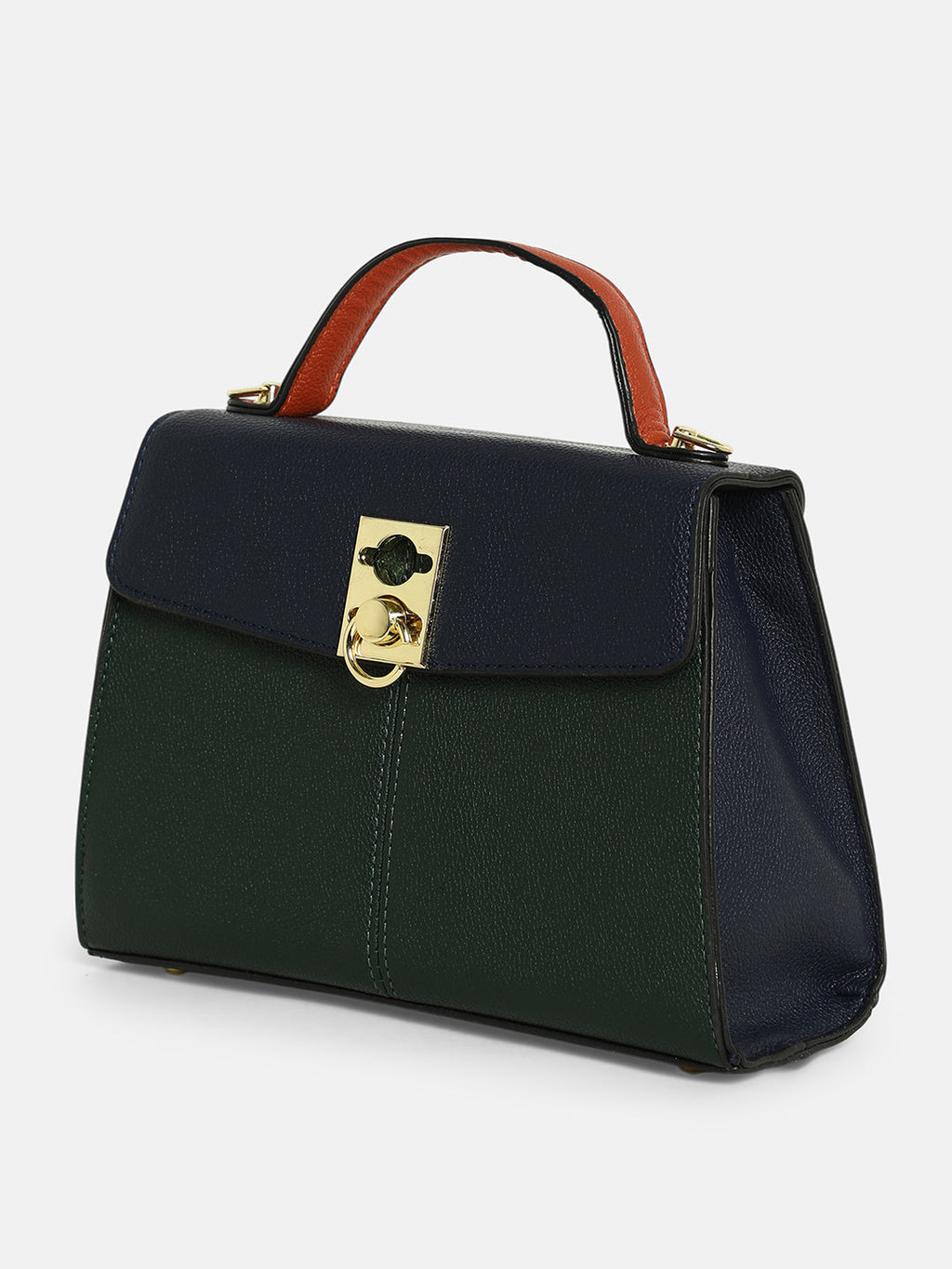 The Curatus Satchel Bag With Pouch - Navy Blue & Emerald Green