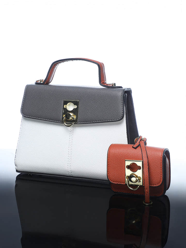 The Curatus Satchel Bag With Pouch - Moon Grey & Chalk White