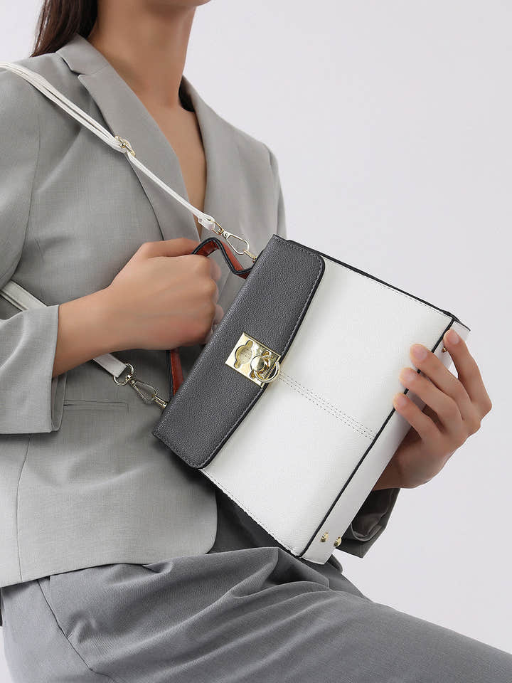 The Curatus Satchel Bag With Pouch - Moon Grey & Chalk White