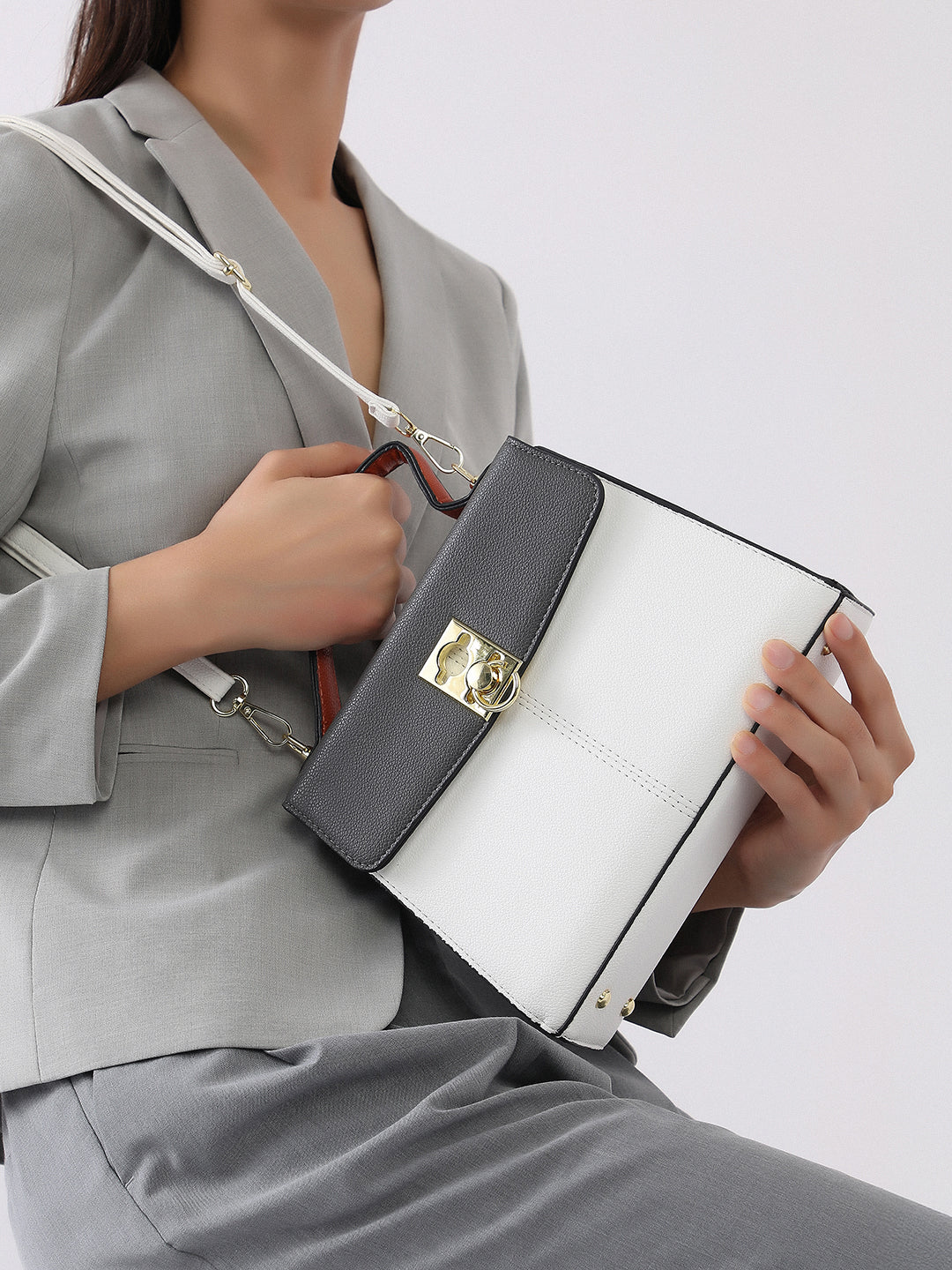 The Curatus Satchel Bag With Pouch - Moon Grey & Chalk White