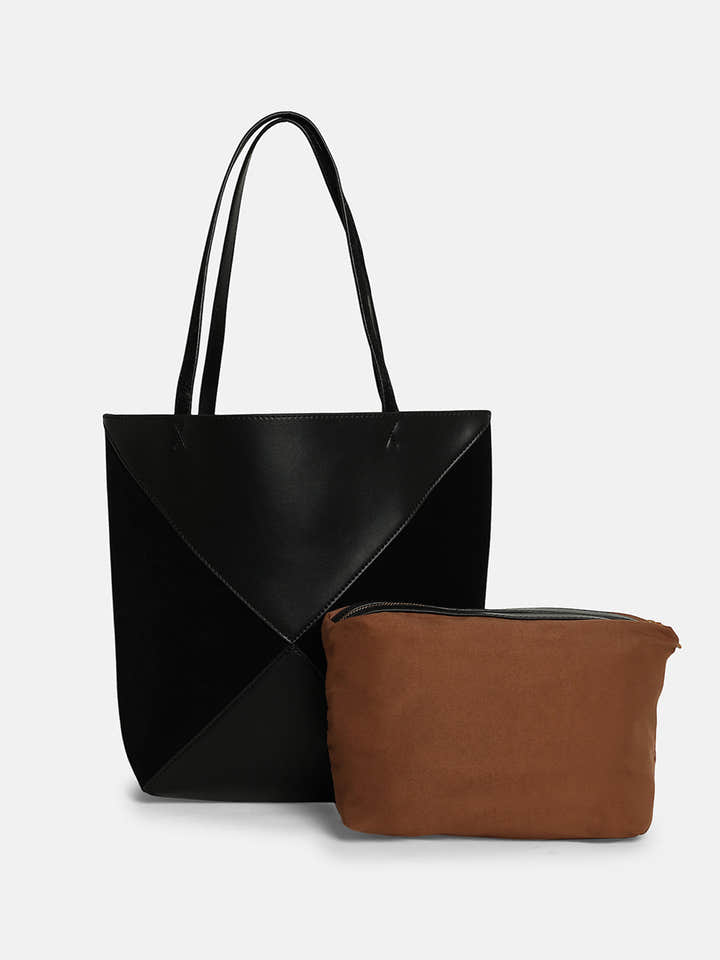 The Veloure Tote Bag With Pouch - Onyx Black