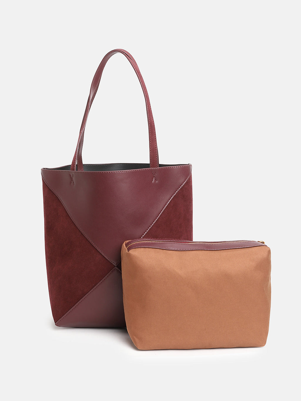 The Veloure Tote Bag With Pouch - Burgundy Red