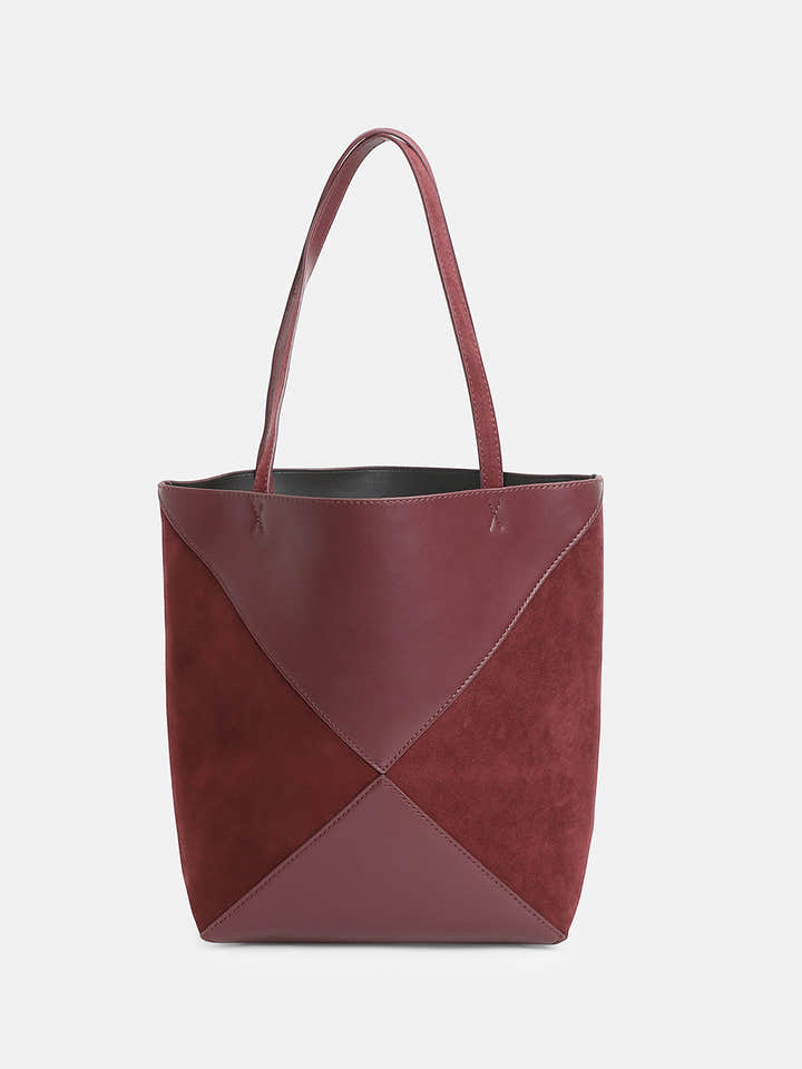 The Veloure Tote Bag With Pouch - Burgundy Red
