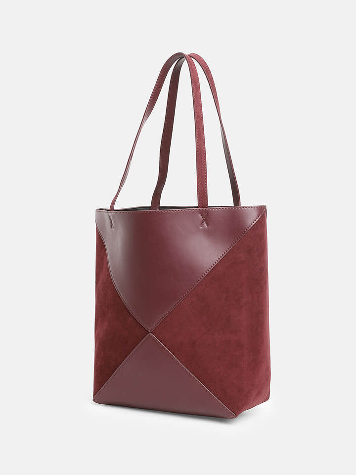 The Veloure Tote Bag With Pouch - Burgundy Red