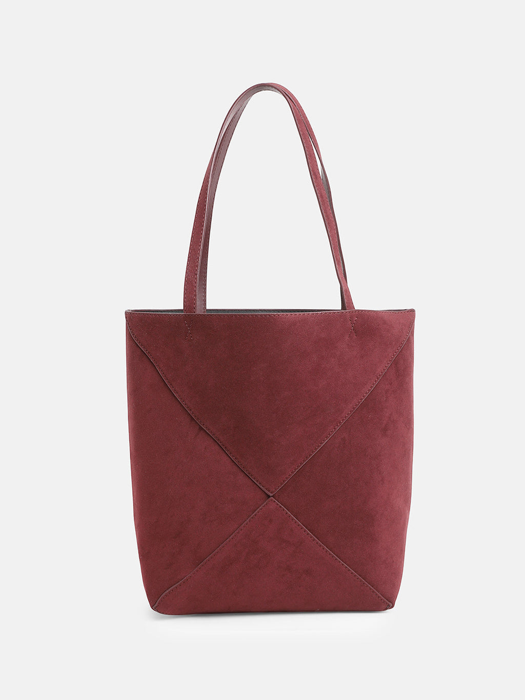 The Veloure Tote Bag With Pouch - Burgundy Red