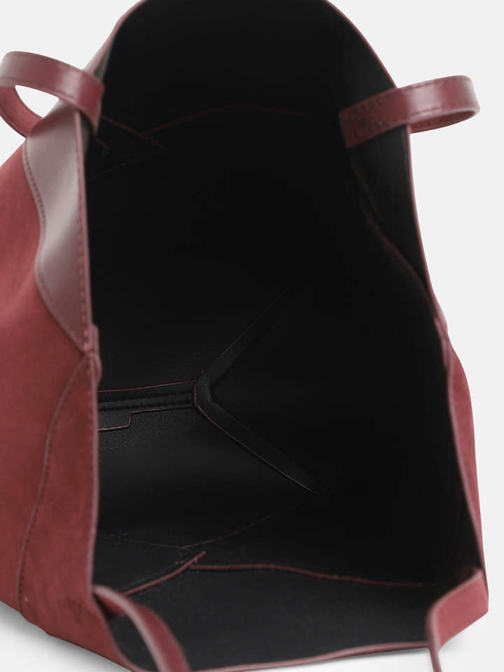 The Veloure Tote Bag With Pouch - Burgundy Red