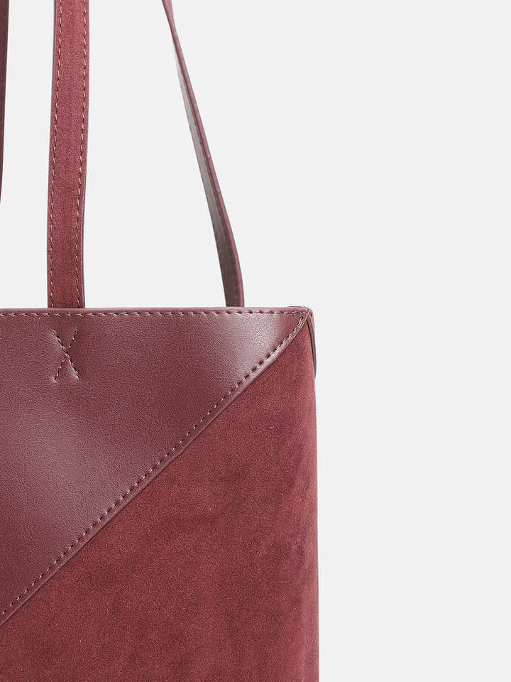 The Veloure Tote Bag With Pouch - Burgundy Red