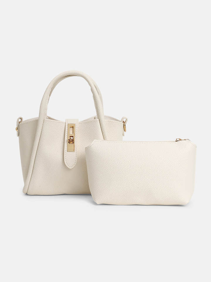 The Galleria Hand Bag With Pouch - Ivory White