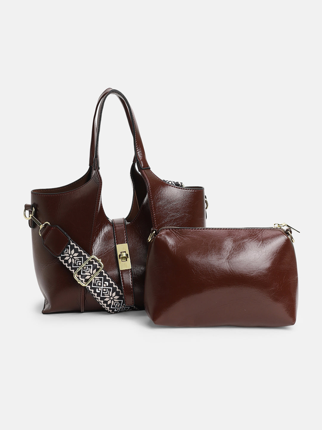 The Foldara Hand Bag With Pouch - Mocha Brown