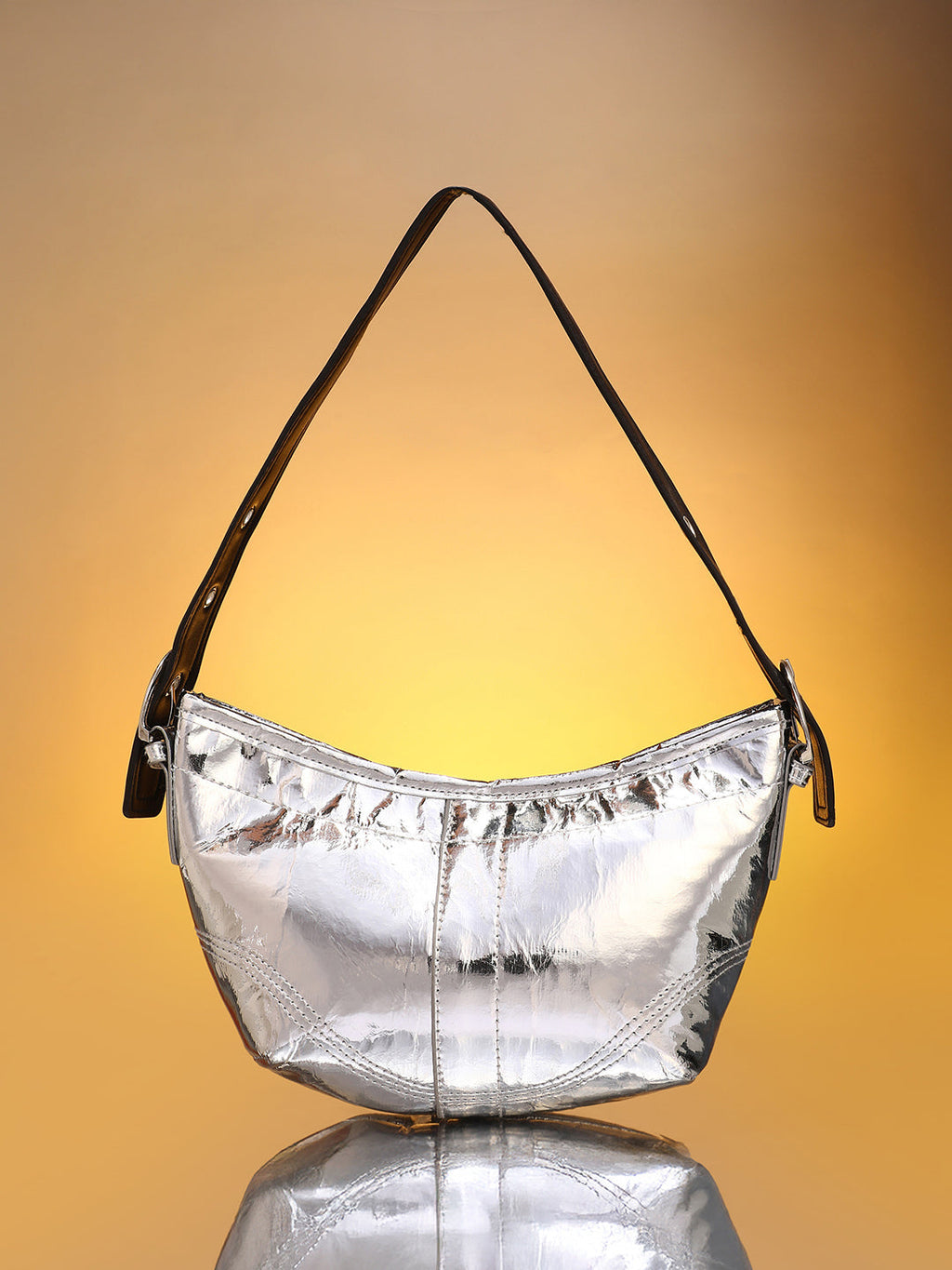 The Crescent Sling Bag - Metallic Silver