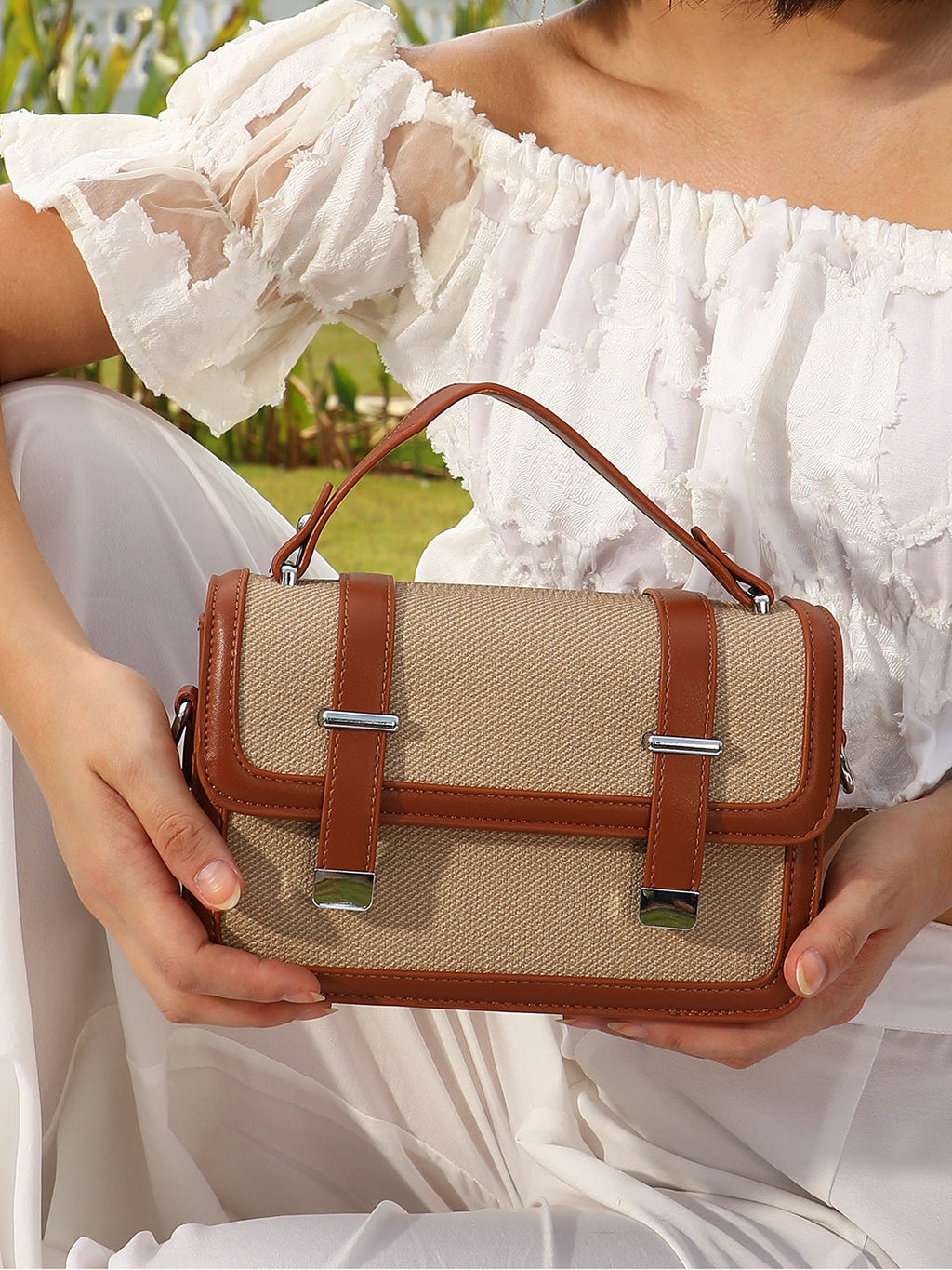The Linea-Block Hand Bag - Tan Brown