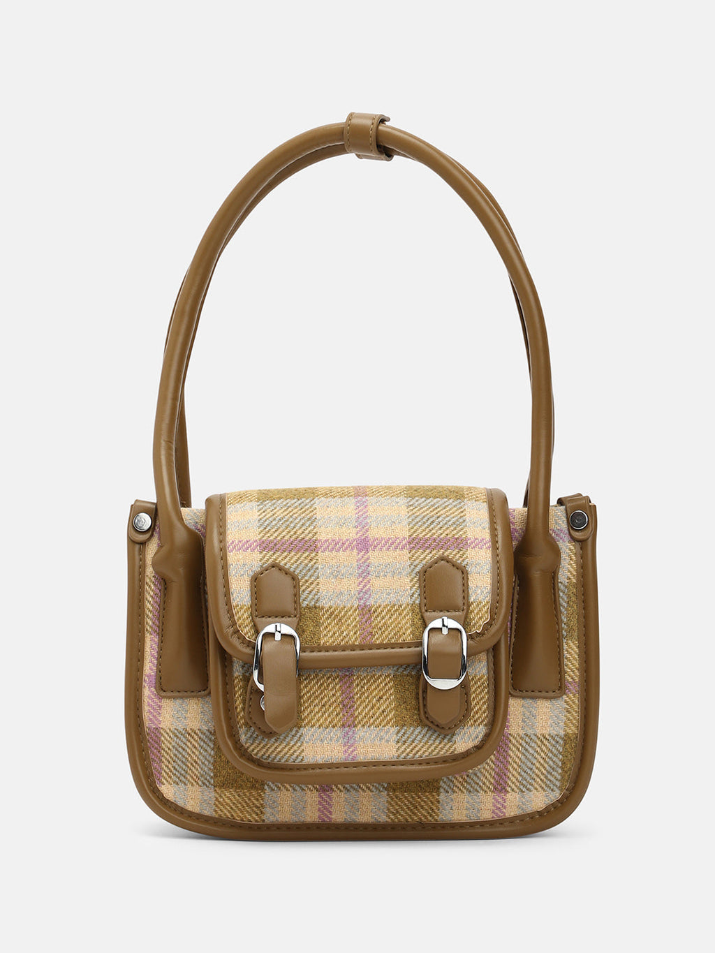 The Tartan Shoulder Bag - Tan Brown & Yellow Ochre