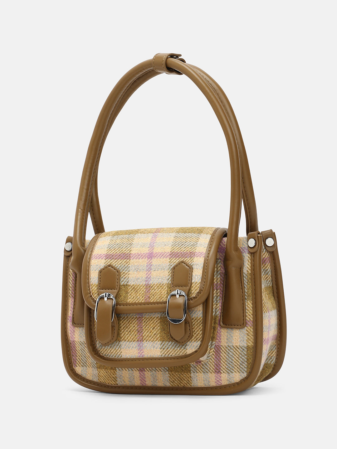 The Tartan Shoulder Bag - Tan Brown & Yellow Ochre