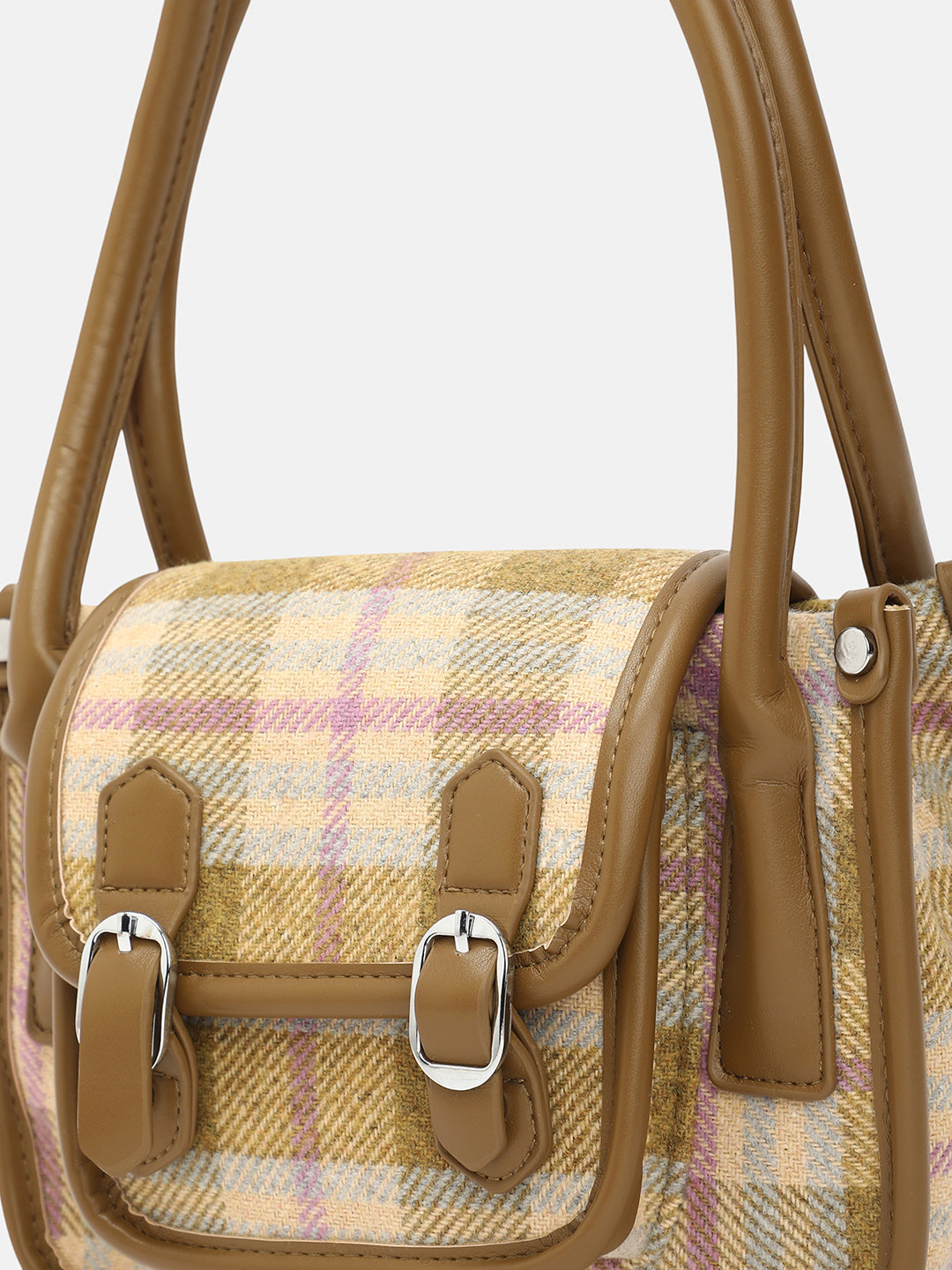 The Tartan Shoulder Bag - Tan Brown & Yellow Ochre