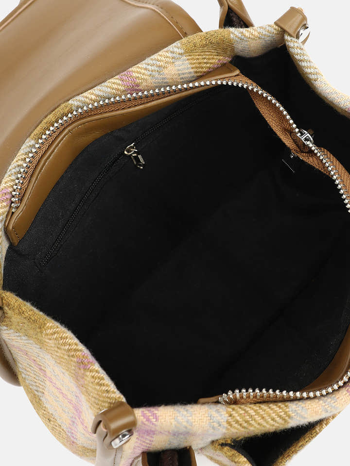 The Tartan Shoulder Bag - Tan Brown & Yellow Ochre