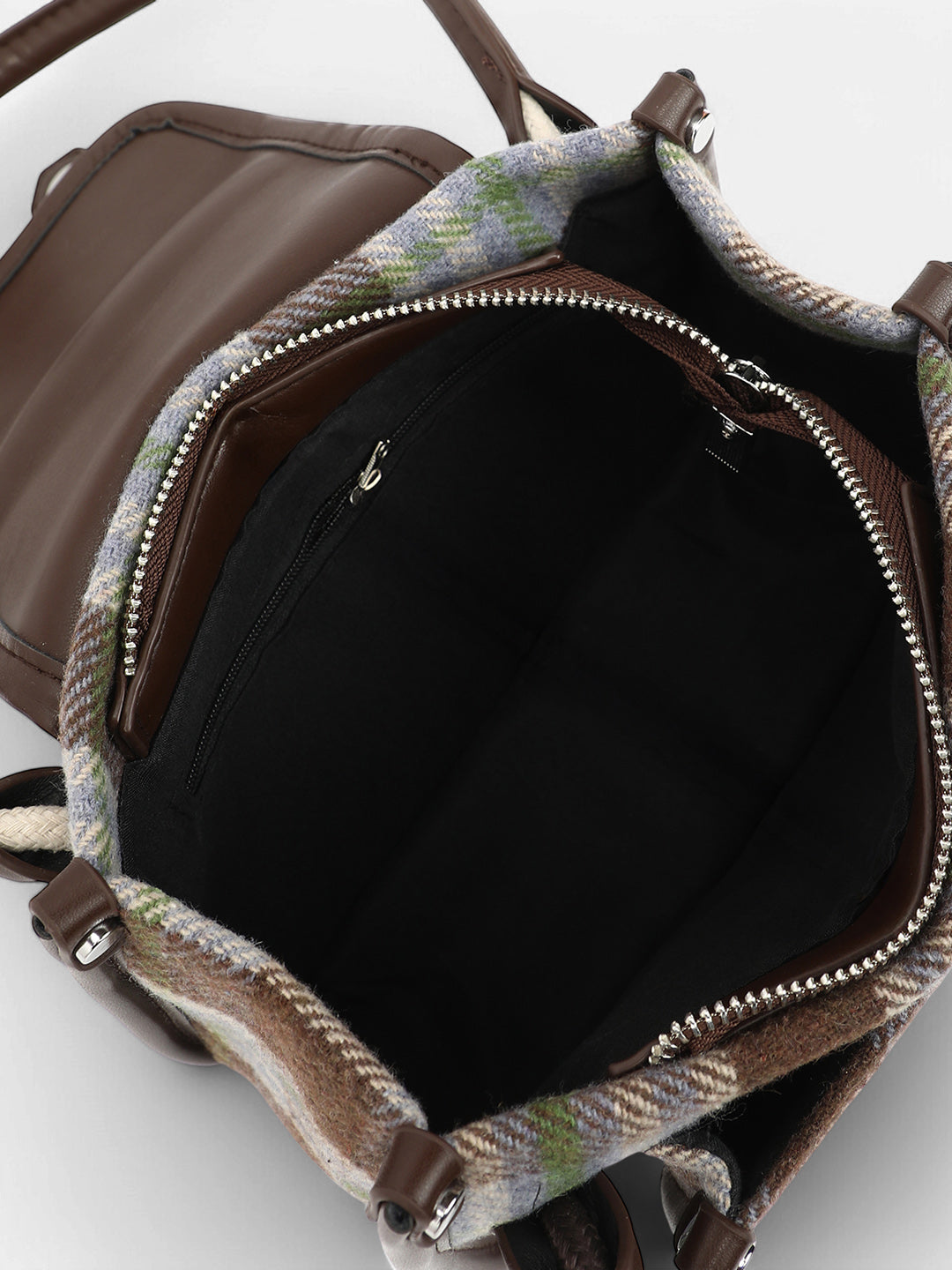The Tartan Shoulder Bag - Chocolate Brown & Cornflower Blue