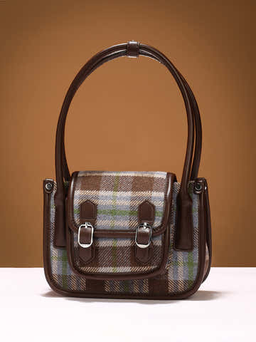 The Tartan Shoulder Bag - Chocolate Brown & Cornflower Blue