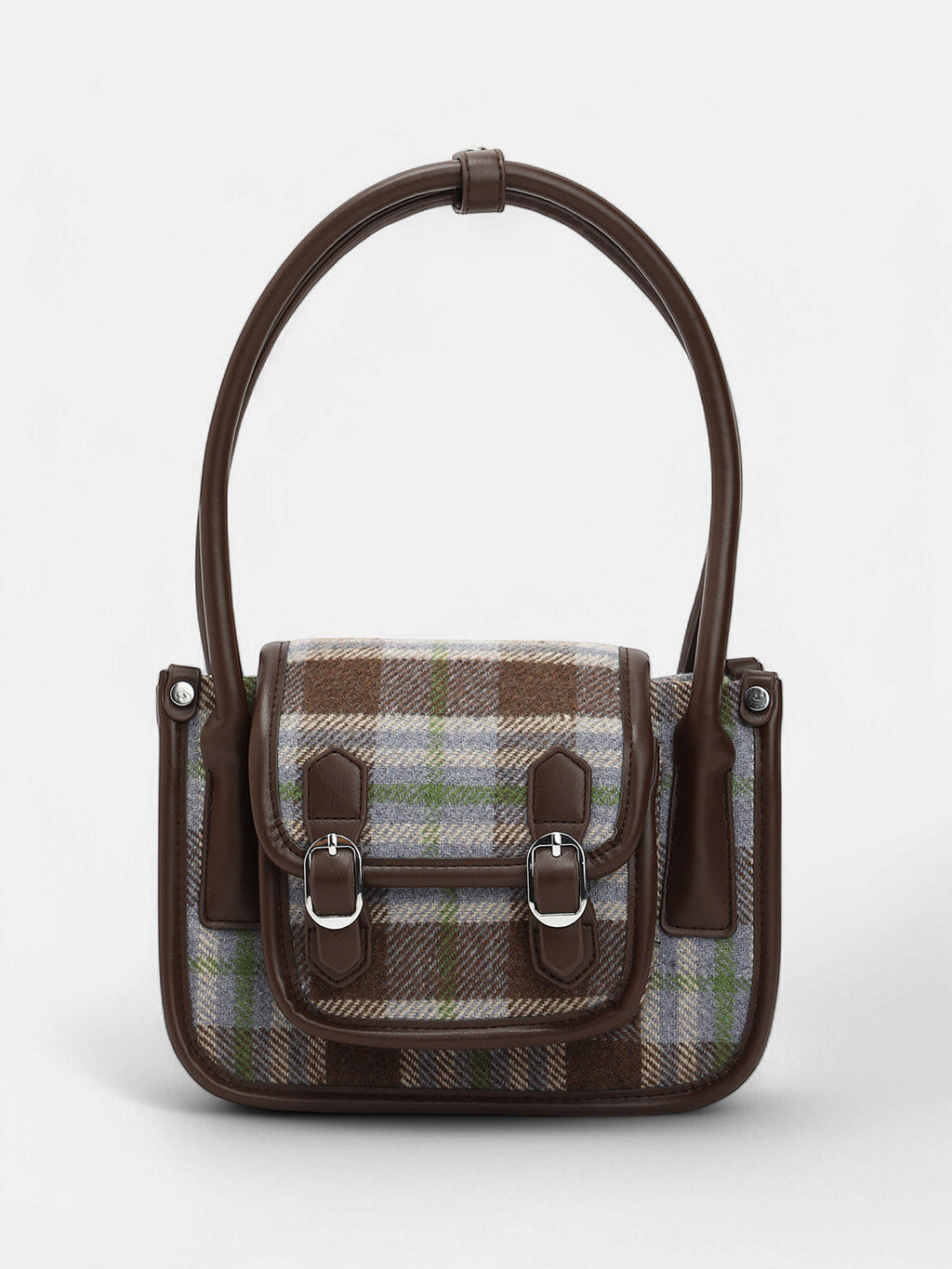 The Tartan Shoulder Bag - Chocolate Brown & Cornflower Blue