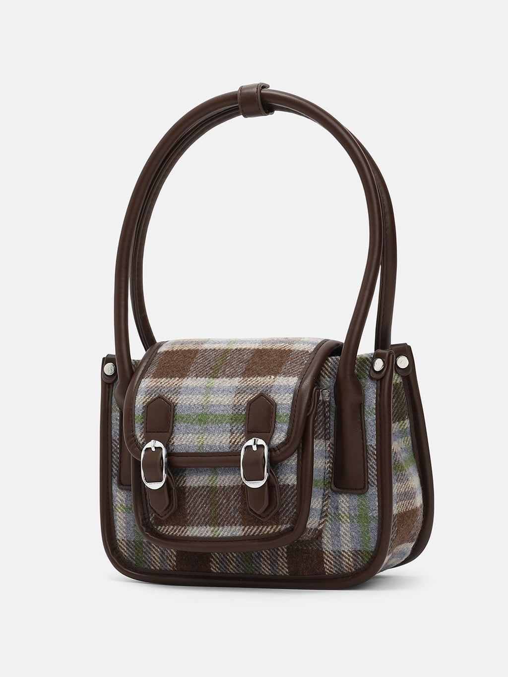 The Tartan Shoulder Bag - Chocolate Brown & Cornflower Blue