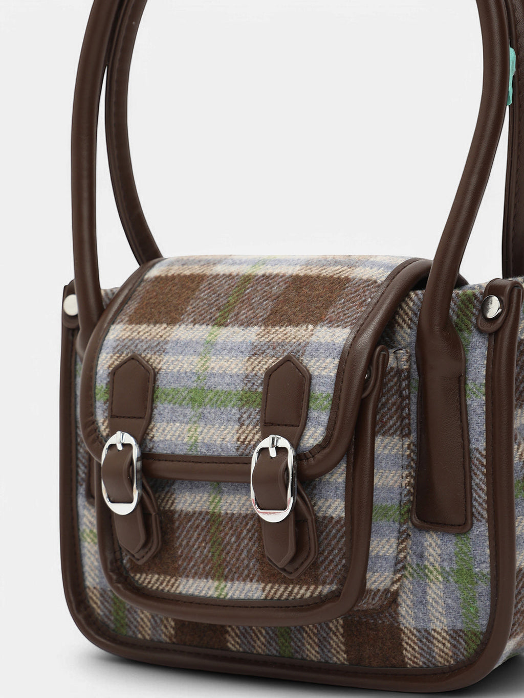 The Tartan Shoulder Bag - Chocolate Brown & Cornflower Blue