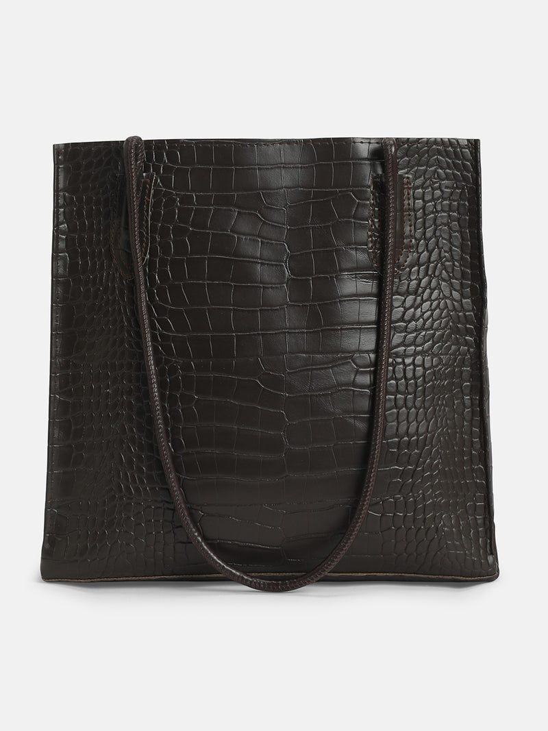 The Croc Texture Tote Bag-Deep Brown