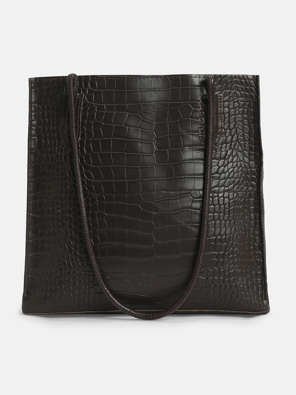 The Croc Texture Tote Bag-Deep Brown
