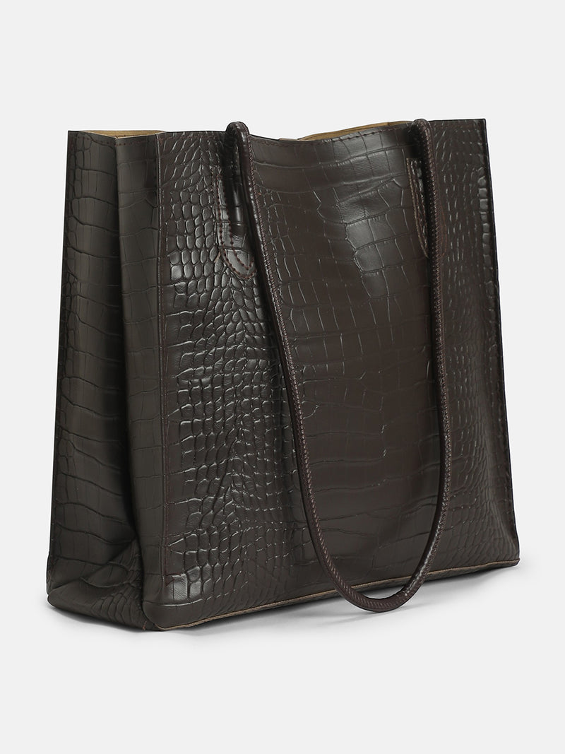 The Croc Texture Tote Bag-Deep Brown