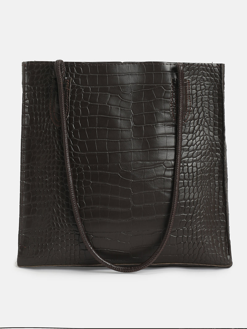 The Croc Texture Tote Bag-Deep Brown