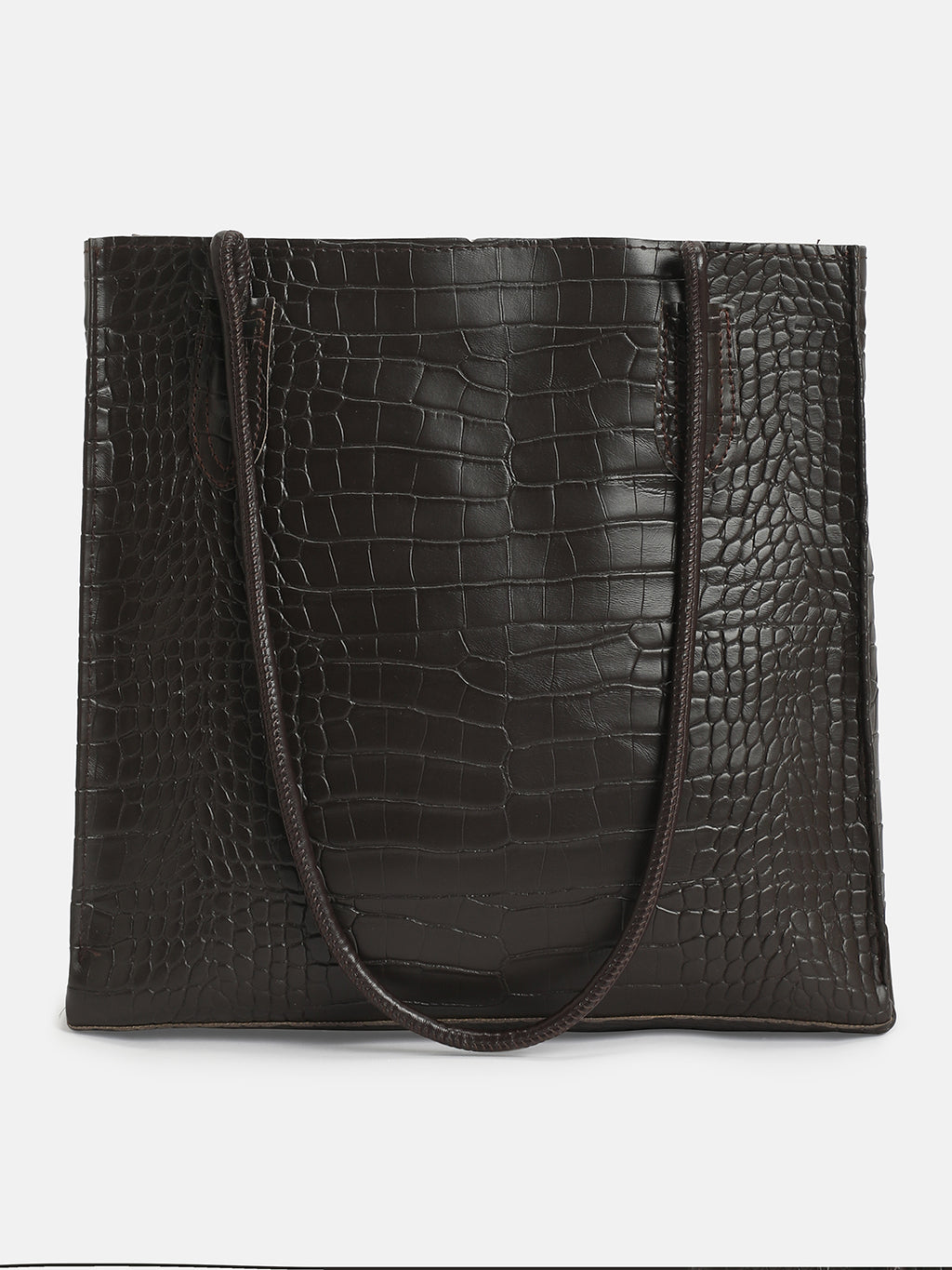 The Croc Texture Tote Bag-Deep Brown