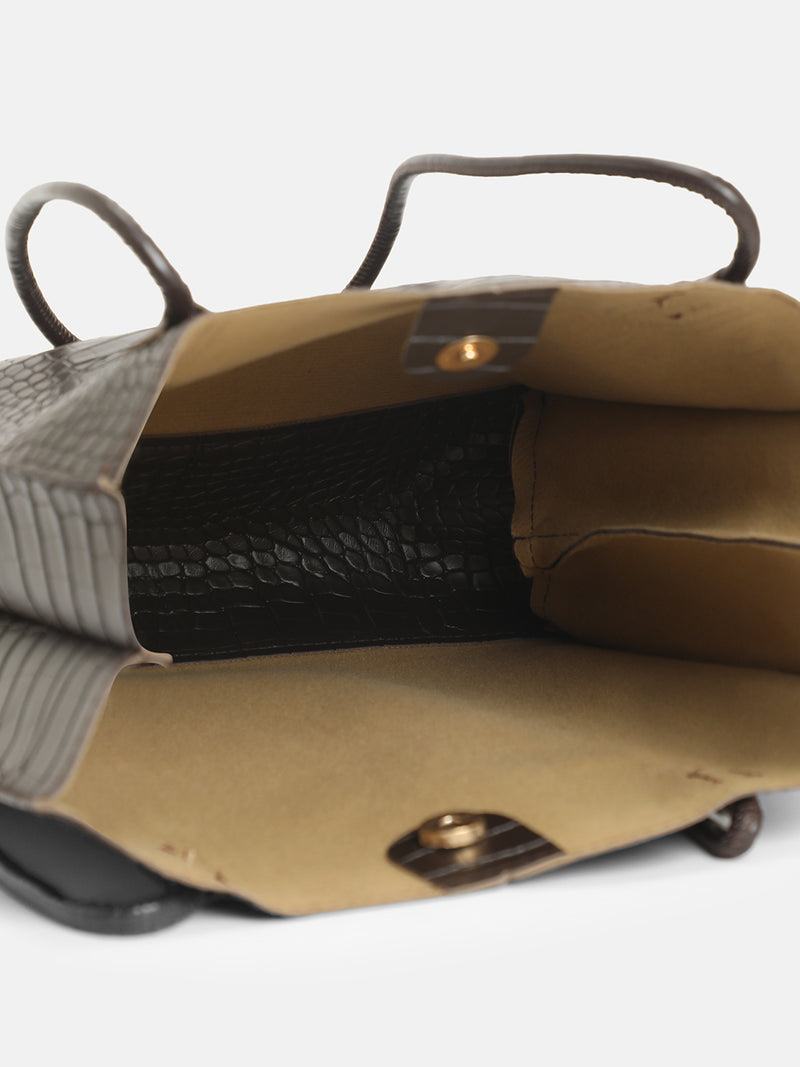 The Croc Texture Tote Bag-Deep Brown