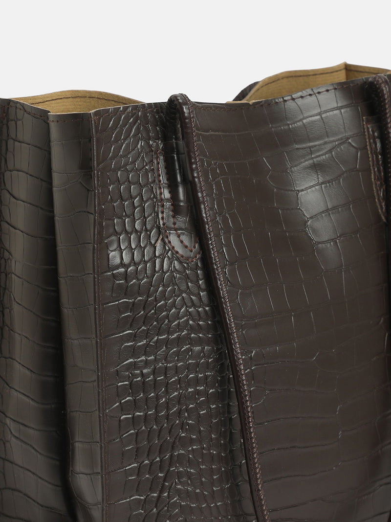 The Croc Texture Tote Bag-Deep Brown