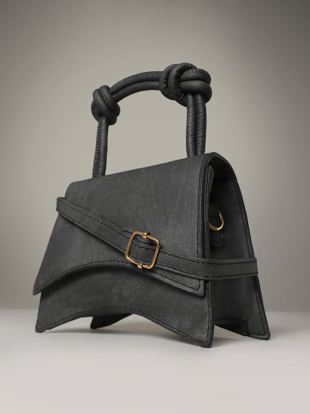 Washed-Concave Hand Bag - Charcoal Black