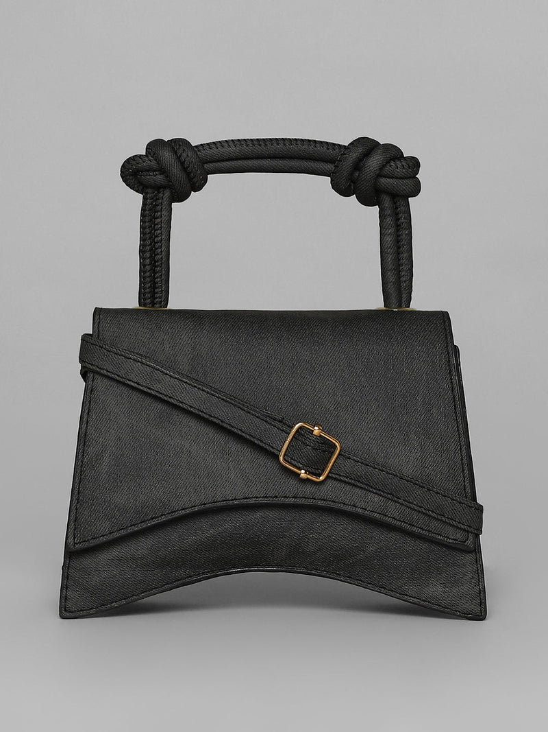 Washed-Concave Hand Bag - Charcoal Black