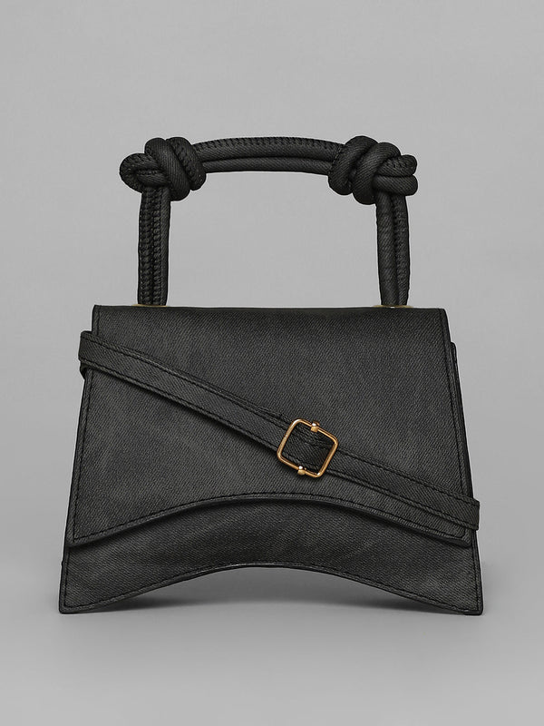 Washed-Concave Hand Bag - Charcoal Black
