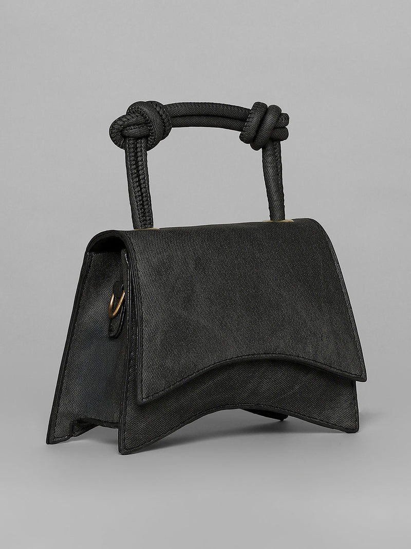 Washed-Concave Hand Bag - Charcoal Black