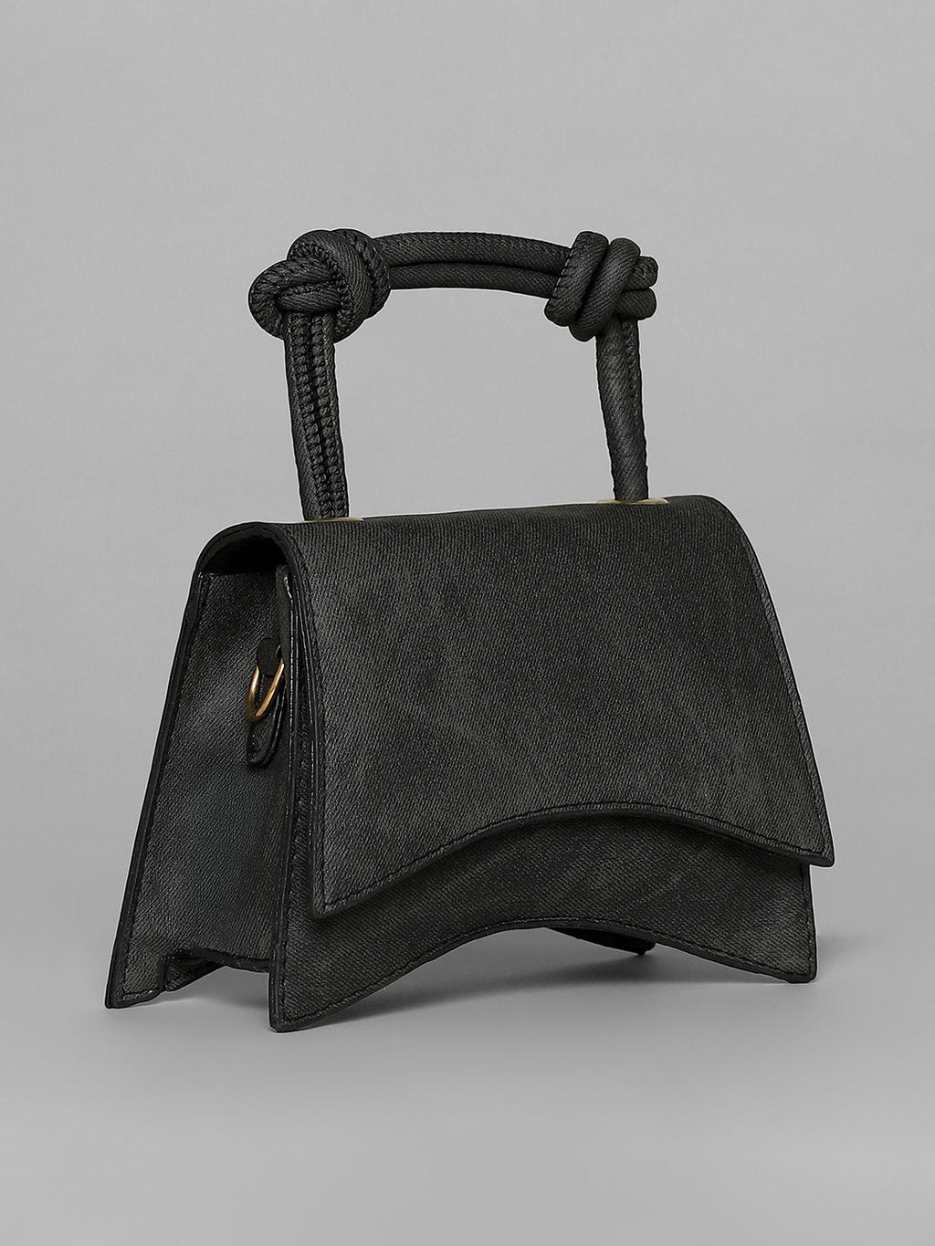Washed-Concave Hand Bag - Charcoal Black